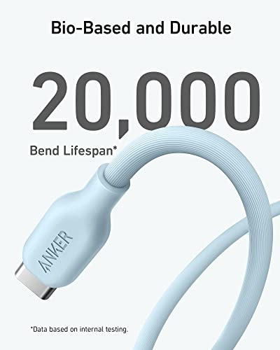 Anker 543 USB C to USB C Cable (140W 6ft), USB 2.0 Bio-Based Charging Cable for MacBook Pro 2020, iPad Pro 2020, iPad Air 4, Samsung Galaxy S21, and More (Misty Blue)