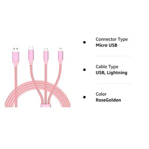 IDISON Multi Charging Cable,Lightning Charger Data Cable Nylon Braided Multiple USB Cable Universal 3 in 1 Charging Cord Adapter with Type-C, Micro USB Port Connectors for Cell Phones and More