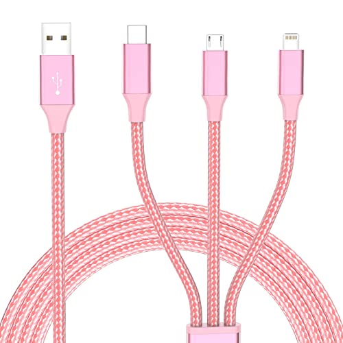 IDISON Multi Charging Cable,Lightning Charger Data Cable Nylon Braided Multiple USB Cable Universal 3 in 1 Charging Cord Adapter with Type-C, Micro USB Port Connectors for Cell Phones and More
