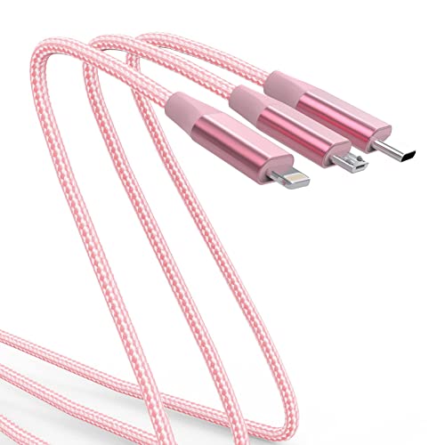 IDISON Multi Charging Cable,Lightning Charger Data Cable Nylon Braided Multiple USB Cable Universal 3 in 1 Charging Cord Adapter with Type-C, Micro USB Port Connectors for Cell Phones and More