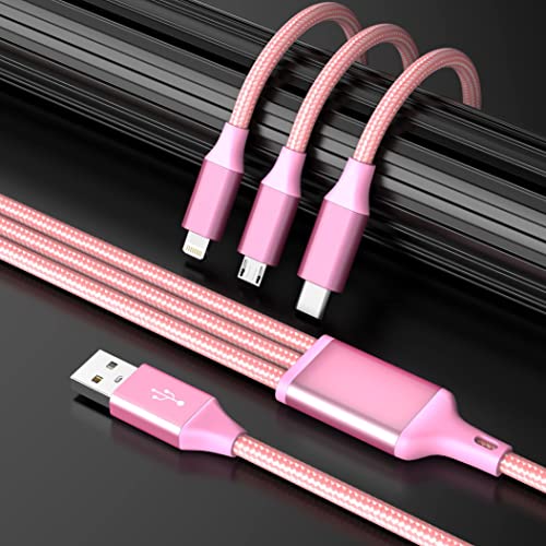 IDISON Multi Charging Cable,Lightning Charger Data Cable Nylon Braided Multiple USB Cable Universal 3 in 1 Charging Cord Adapter with Type-C, Micro USB Port Connectors for Cell Phones and More