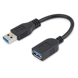 startech.com 6in short usb 3.0 extension adapter cable (usb-a male to usb-a female) – usb 3.1 gen 1 (5gbps) port saver cable – black (usb3ext6inbk)