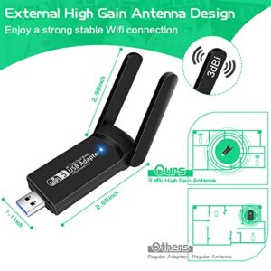 USB WiFi Bluetooth Adapter, 1300Mbps Dual Band 2.4/5Ghz Wireless Network External Receiver, Mini WiFi Dongle for PC/Laptop/Desktop