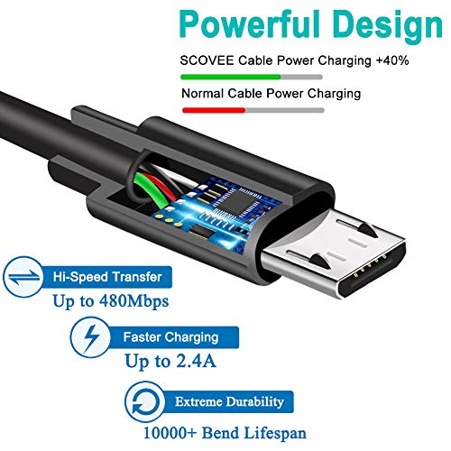 2-Pack 10FT Micro USB Power Cable Compatible with Fire TV Intel Computer,Roku,Keyboard,Chromecast,Azulle Quantum Access Asus Vivo Stick Mini,PC Data Charging Charger Cord Compatible with Kindle Tablet