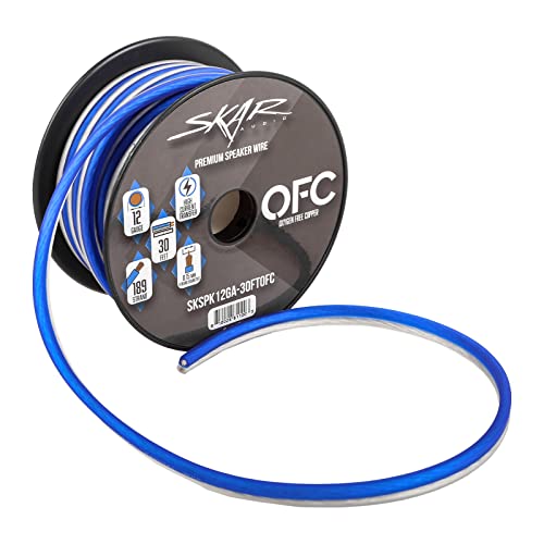 Skar Audio 12 Gauge (AWG) Elite Oxygen-Free Copper Audio Speaker Wire - 30 Feet (Blue/White)