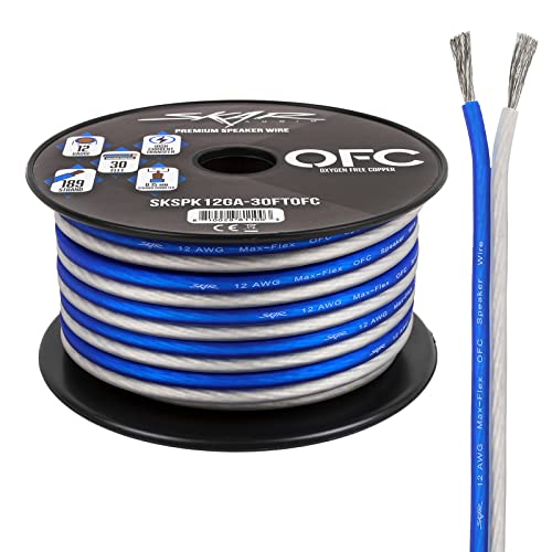 Skar Audio 12 Gauge (AWG) Elite Oxygen-Free Copper Audio Speaker Wire - 30 Feet (Blue/White)