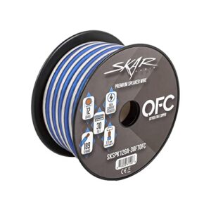 Skar Audio 12 Gauge (AWG) Elite Oxygen-Free Copper Audio Speaker Wire - 30 Feet (Blue/White)