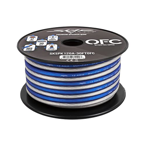 Skar Audio 12 Gauge (AWG) Elite Oxygen-Free Copper Audio Speaker Wire - 30 Feet (Blue/White)