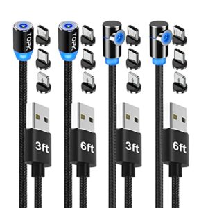 topk magnetic charging cable 4-pack [3ft/3ft/6ft/6ft] 3 in 1 nylon braided magnetic phone charger, 360° rotating magnetic usb cable compatible with micro usb, type c, iproduct and most devices