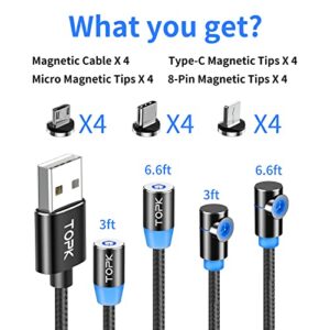 TOPK Magnetic Charging Cable 4-Pack [3ft/3ft/6ft/6ft] 3 in 1 Nylon Braided Magnetic Phone Charger, 360° Rotating Magnetic USB Cable Compatible with Micro USB, Type C, iProduct and Most Devices