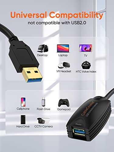 CableCreation Active USB 3.0 Extension Cable 16.4 FT, USB 3.0 Extender Male to Female Cord with Signal Booster, Compatible with Oculus Quest 2, and Rift Sensor, Steam VR, Gaming PC, 5 Meters