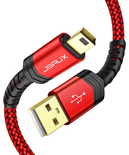 Mini USB Cable[2-Pack 3.3ft+6.6ft], JSAUX USB 2.0 Type A to Mini B Fast Charging Braided Cord Compatible with Blue Yeti Microphone Garmin Nuvi GPS 50 55 Ti-84 Plus CE Canon Rebel t7 Camera Gopro Red