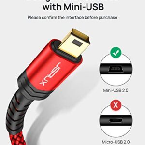 Mini USB Cable[2-Pack 3.3ft+6.6ft], JSAUX USB 2.0 Type A to Mini B Fast Charging Braided Cord Compatible with Blue Yeti Microphone Garmin Nuvi GPS 50 55 Ti-84 Plus CE Canon Rebel t7 Camera Gopro Red