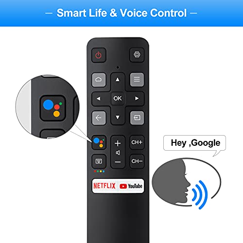 Voice Replacement for TCL-Android-TV-Remote,New Upgraded RC802V for TCL Smart TVs with Google Voice Function,with Netflix,YouTube Buttons