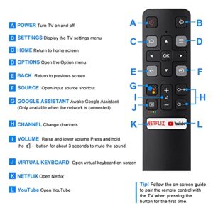 Voice Replacement for TCL-Android-TV-Remote,New Upgraded RC802V for TCL Smart TVs with Google Voice Function,with Netflix,YouTube Buttons