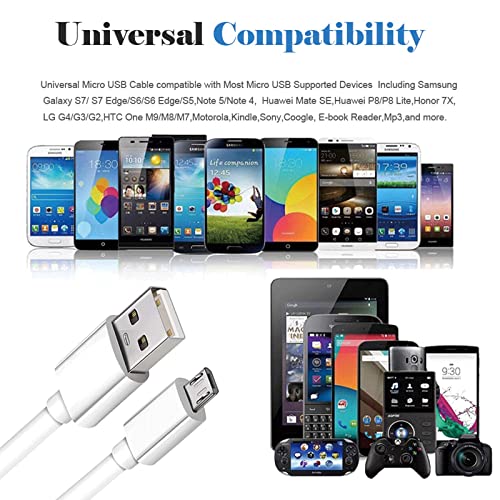 10FT Long Android Charger Cable Fast Charge,USB to Micro USB Cable White,Micro USB 2.0 Cable USB Micro Cable for Samsung Charger Cord Tablet Galaxy 7 S7 S6 Edge LG Phone,Charging Wire for Kindle Fire