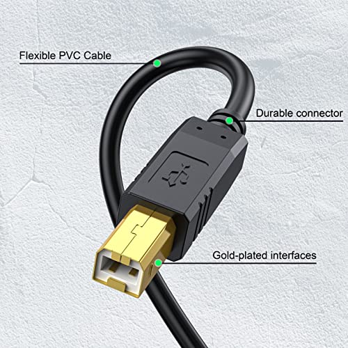 NC XQIN Printer Cable 20 ft, USB 2.0 Printer Cable Cord Type A-Male to B-Male Cable for Printer/Scanner-Gold-Plated