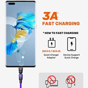 AUFU 540 Degree Magnetic Charging Cable (3Pack-6.6ft/6.6ft/6.6ft), Magnetic Phone Charger USB Magnetic Cable 3A Fast Charging Data Sync Nylon Braided USB Cord Cable for Micro USB Type C