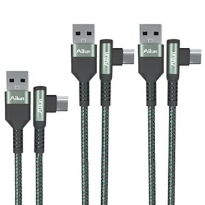 ailun usb c cable right angle 90 degree elbow usb a to c 60w pd fast charge nylon braided 3pack [3ft+6ft+6ft] for galaxy s22/s22+/s22 ultra, s21 5g, s20 s10 ipad pro macbook switch