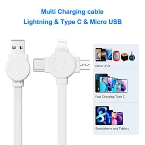 Multi Fast Charging Cable 2Pack Retractable Charger Cable 3.3ft 3-in-1 USB Charge Cord with Lightning/Type C/Micro USB Ports for iPhone/Samsung Galaxy/Huawei/LG/OnePlus/Google/Nokia