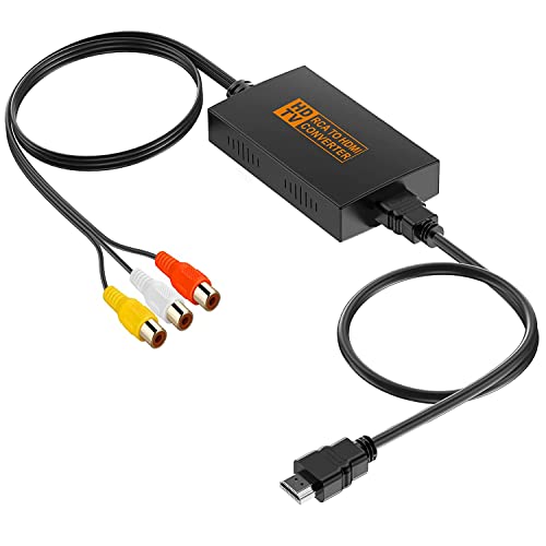 ZUKVYE RCA to HDMI Converter, AV to HDMI Adapter Support 1080P PAL/NTSC Compatible with PS one, PS2, PS3, STB, Xbox, VHS, VCR, Blue-Ray DVD Players（ with HDMI Cable ）