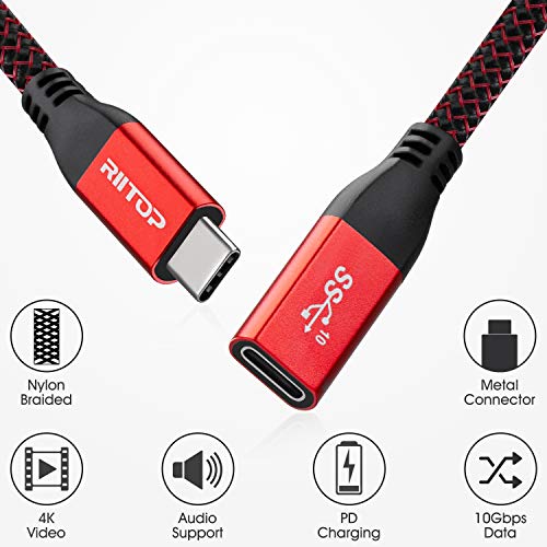 USB C Extension Cable Short, RIITOP USB-C Male to Female Extender Braided Cord for Nintendo Switch, MacBook Pro 7.8inch (Thunderbolt 3 Compatible)