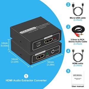 HDMI Audio Extractor,4K HDMI to HDMI with Audio 3.5mm AUX Stereo and L/R RCA Audio Out,HDMI Audio Converter Adapter Splitter Support 4K 1080P 3D Compatable for PS3 Xbox Fire Stick.