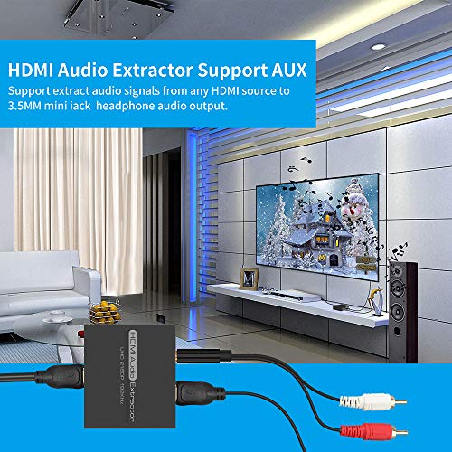HDMI Audio Extractor,4K HDMI to HDMI with Audio 3.5mm AUX Stereo and L/R RCA Audio Out,HDMI Audio Converter Adapter Splitter Support 4K 1080P 3D Compatable for PS3 Xbox Fire Stick.