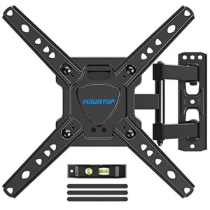 mountup full motion tv wall mount for 26-50 inch tv, wall mount tv bracket max vesa 300x300mm, swivel tilt extension level adjustment for led lcd flat curved tvs up to 55 lbs