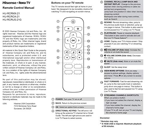 Hisense Roku TV IR Remote