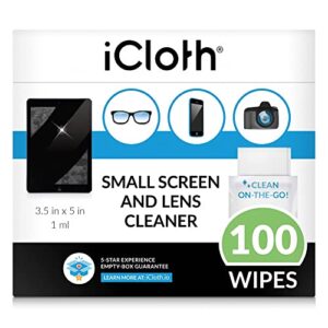 icloth lens cleaning wipes [5 x 3.5 inches – 100 wipes] safe for all screens, electronics & glasses. streak & lint free, individually wrapped, 1 wipe can clean camera, smartphone, and pair of glasses