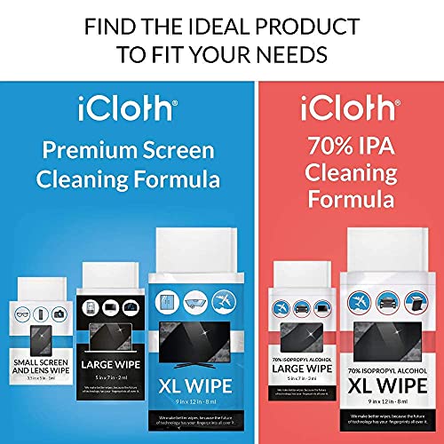 iCloth Lens Cleaning Wipes [5 x 3.5 Inches - 100 Wipes] Safe for All Screens, Electronics & Glasses. Streak & Lint Free, Individually Wrapped, 1 Wipe Can Clean Camera, Smartphone, and Pair of Glasses