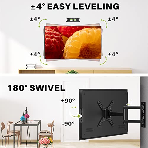 USX MOUNT Full Motion TV Monitor Wall Mount for Most 13-42 inch Flat Curved Screen TVs & Monitors Up to 55lbs, Single Stud TV Mount Bracket Articulating Arms Swivel Tilt Extension, Max VESA 200x200mm