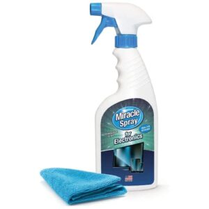 miraclespray for electronics cleaning, safe multisurface cleaner for any tv, phone, monitor, keyboard, screen, computer, includes microfiber towel – 16 ounce kit