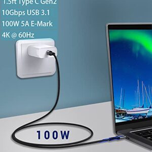 Short USB C to USB C Cable (1.5ft 2 Packs), 3.1 Gen 2 10Gbps 100W 4K USB C Video High Speed Data Transfer Fast Charging Cord Compatibile with Samsung Galaxy T5 LaCie SSD, MacBook, Display Monitor