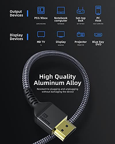 Maxonar 8K HDMI Cables 10FT, [Certified] Ultra High Speed HDMI 2.1 Cable, 8K60Hz 4K120Hz 144Hz, 48Gbps HDCP 2.2&2.3 eARC Dynamic HDR Dolby for PS5, Xbox Series X, Apple TV 4K, Roku/Samsung/Sony TV