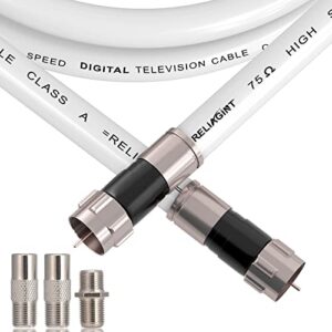 reliagint 50ft white rg6 coaxial cable with f connector, f81 female extension adapter, low loss high-speed coax cable cord extender for hd tv, dish, satellite, antenna, tv cable 50′