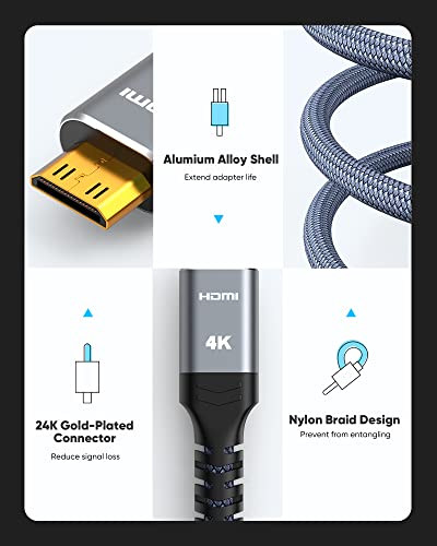 Highwings Mini HDMI Adapter, 4K 60Hz Mini HDMI Male to HDMI Female Cable 4K HDR 3D 18Gbps Compatible with Camera, Projector, Tablet, Graphics Card, Raspberry Pi Zero W, Camcorder, Pi Zero 0.5 ft