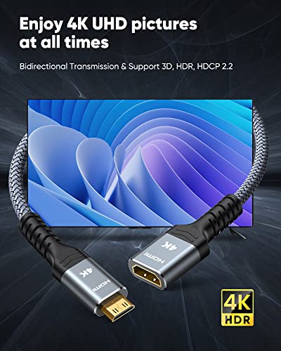 Highwings Mini HDMI Adapter, 4K 60Hz Mini HDMI Male to HDMI Female Cable 4K HDR 3D 18Gbps Compatible with Camera, Projector, Tablet, Graphics Card, Raspberry Pi Zero W, Camcorder, Pi Zero 0.5 ft