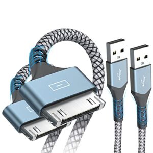 USB to 30 Pin Charging Cable 3.3ft 2-Pack, AviBrex USB Fast Charging & Sync Data Cable Nylon Braided Cord Compatible iPhone 4/4s/3G/3GS, iPad 1 2 3,iPod Touch 4 3 2 1, iPod Classic 3 2 1-Grey