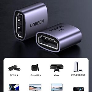 UGREEN HDMI Coupler 2 Pack, 8K@60Hz HDMI Female to Female Adapter HDMI 2.1 Connector 3D 4K@120Hz Extender Compatible with HDTV Roku Stick Chromecast HDMI Cable Laptop PC, Grey