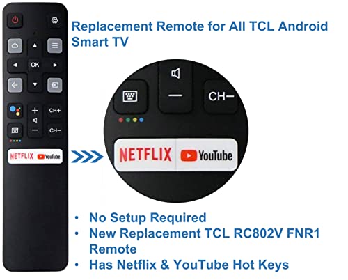 Remote Control (RC802V FNR1) Replacement for All TCL Android 4K UHD Smart TV Without Voice Command