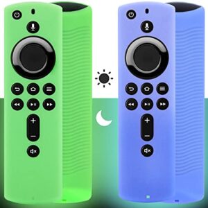 [2 pack] firestick remote cover case (glow in the dark) compatible with fire tv stick 4k alexa voice remote control (green & sky blue)
