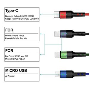 2Pack Multi Charging Cable YOUSAMS Multiple Charger Cord Nylon Braided 10ft/3m 4 in 1 USB Charge Cord with Phone/Type C/Micro USB Connector for Phone/Galaxy S9/S8/S7 and More