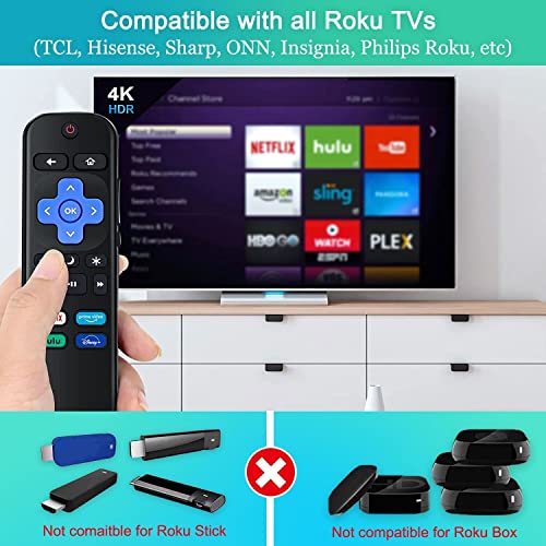 Universal TV Remote for All Roku TV with Luminous Protective Case,Replacement for TCL Roku/for Hisense Roku/for Sharp Roku TV,TV Remote with Netflix Disney+/Hulu/Prime Video