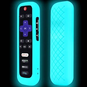 remote case for roku, battery cover for tcl roku smart tv steaming stick remote, roku tv remote cover silicone protective controller universal sleeve skin glow in the dark sky blue