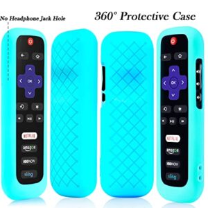 Remote Case for Roku, Battery Cover for TCL Roku Smart TV Steaming Stick Remote, Roku TV Remote Cover Silicone Protective Controller Universal Sleeve Skin Glow in The Dark Sky Blue