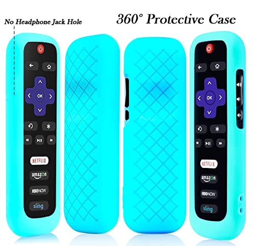 Remote Case for Roku, Battery Cover for TCL Roku Smart TV Steaming Stick Remote, Roku TV Remote Cover Silicone Protective Controller Universal Sleeve Skin Glow in The Dark Sky Blue
