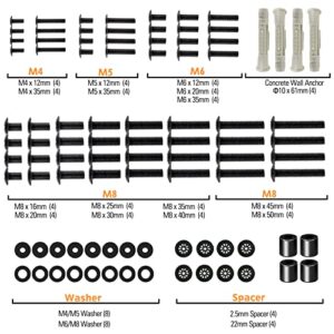 ELIVED Universal TV Mounting Hardware Kit, Fits TVs up to 80 Inch, Includes M4 M5 M6 M8 Screws, Washers, Spacers and Concrete Wall Anchors, Compatible for Most Flat/Curved TV/Monitor Mount. YD1013