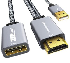 techtobox hdmi to displayport adapter 4k@60hz [braided, high speed] hdmi male to dp female converter cable compatible for pc graphics card laptop mac mini ns ps5/4 xbox one/360